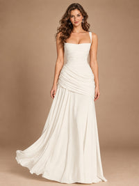 Butter Yellow Square Neck Ruched A-Line Prom Dress