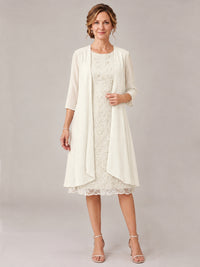 Ivory-2 Piece Lace Appliques Chiffon Mother of The Bride Dress with Sequin