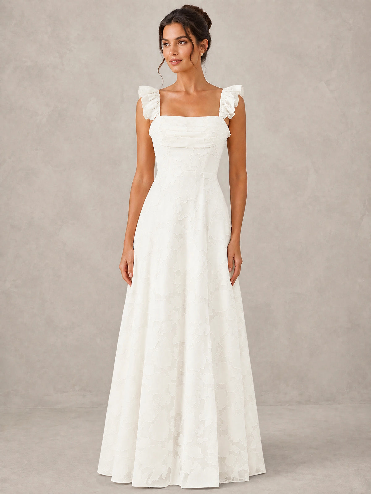 Jacquard Square Neck A-Line Maxi Dress