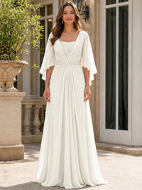 Elegant V-Neck Sequined Chiffon Mother of the Bride Dress with Flutter Sleeves