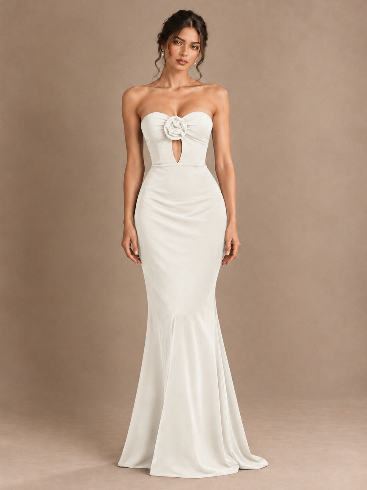 Emerald Green Strapless Mermaid Prom Dress with 3D Rose & Keyhole Cutout