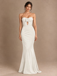 Emerald Green Strapless Mermaid Prom Dress with 3D Rose & Keyhole Cutout