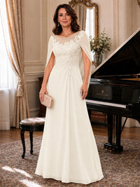 Elegant Applique Chiffon Mother of the Bride Dress with Cape Sleeves