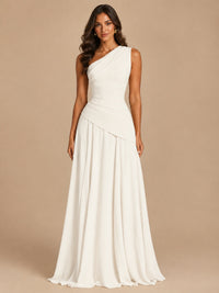 One Shoulder Prom Dress A-line Ruched Women Wedding Formal Gowns