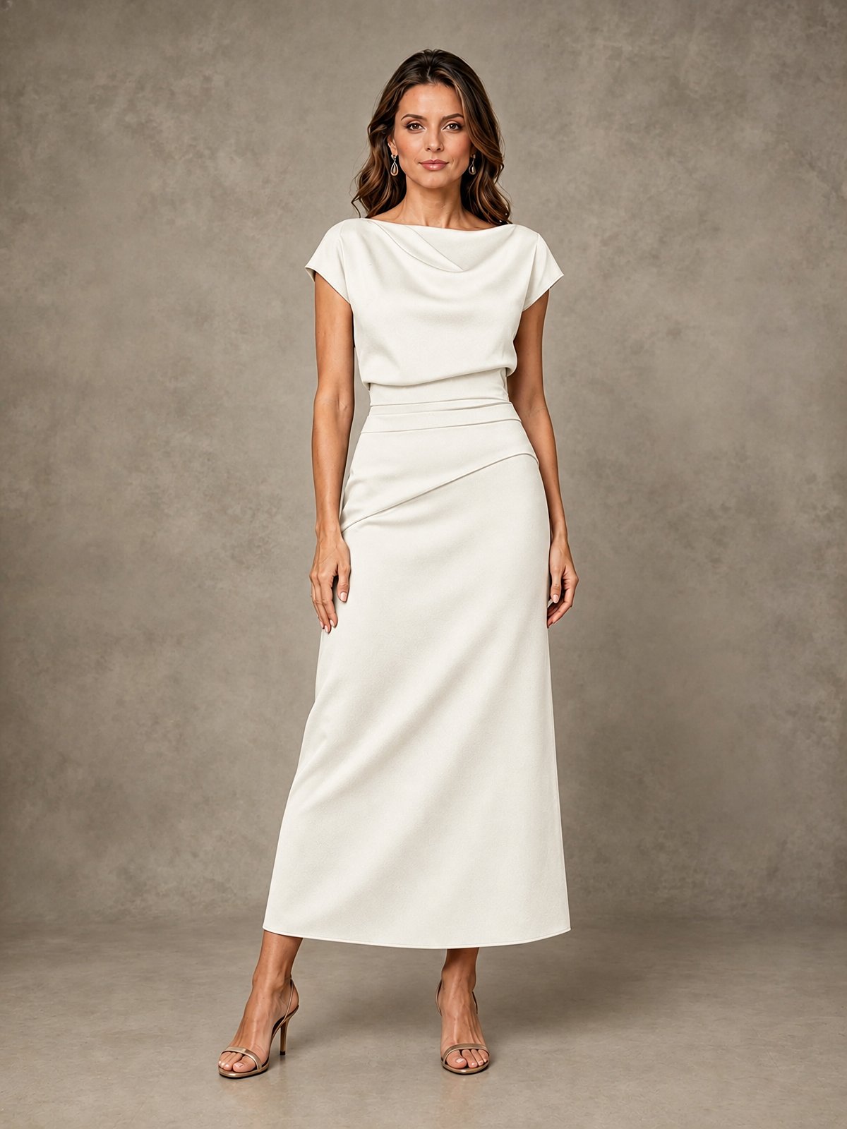 Cowl Neck Satin Mother of the Bride Dress with Ruched Waist