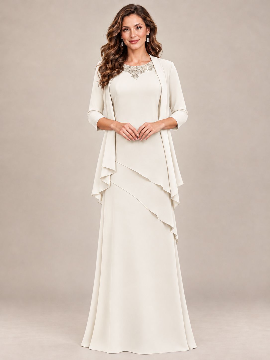Dusty Blue Two-Piece Chiffon Mother of the Bride Dress with Jacket