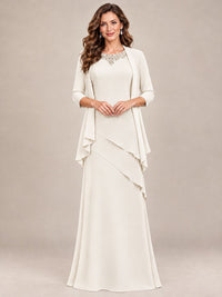 Dusty Blue Two-Piece Chiffon Mother of the Bride Dress with Jacket