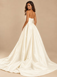 White Satin Wedding Dress with Slit Casual Bridal Formal Gowns