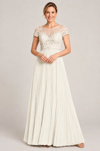 Embroidered Lace Pleated Mother of the Bride Dress