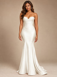 Red Strapless Satin Mermaid Prom Dress with Corset Bodice