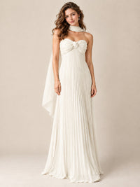 Sweetheart Neckline Pleated Prom Dress Strapless A-line Formal Dress with Flowy Scarf
