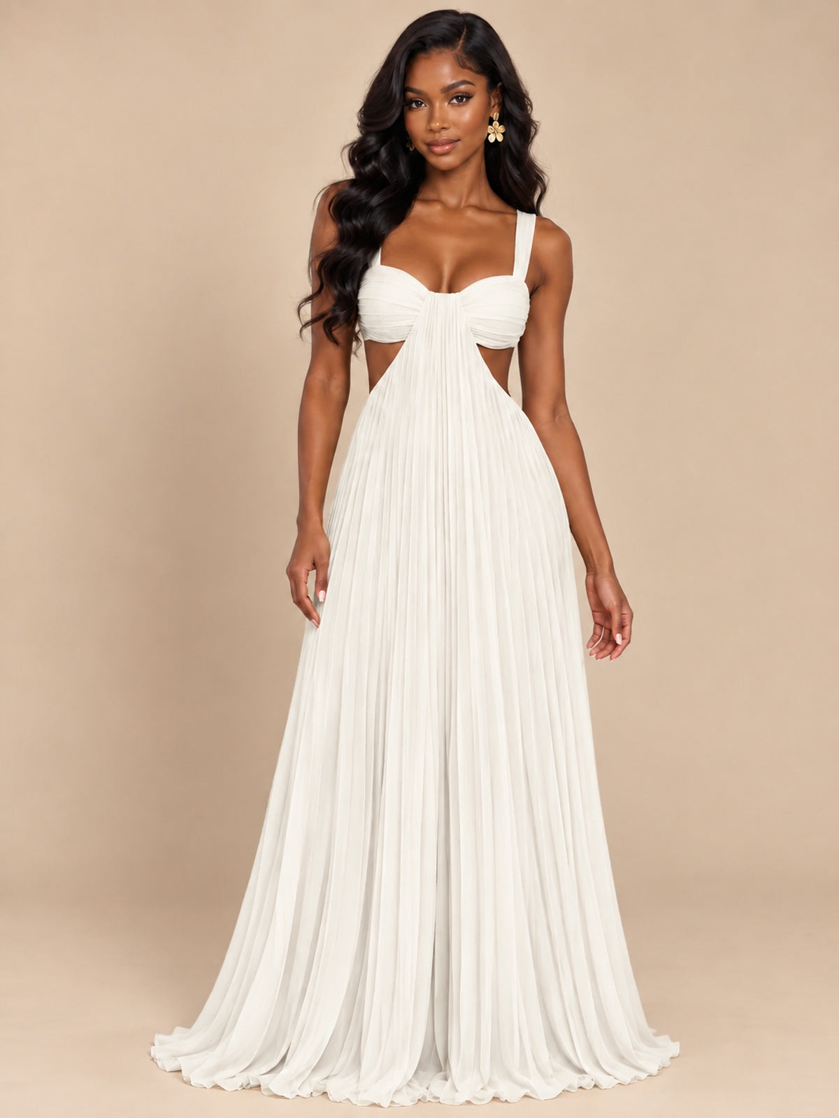 Butter Yellow Pleated Cutout Maxi Dress