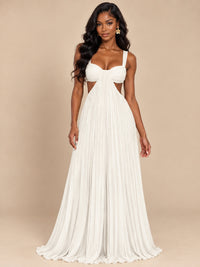 Butter Yellow Pleated Cutout Maxi Dress