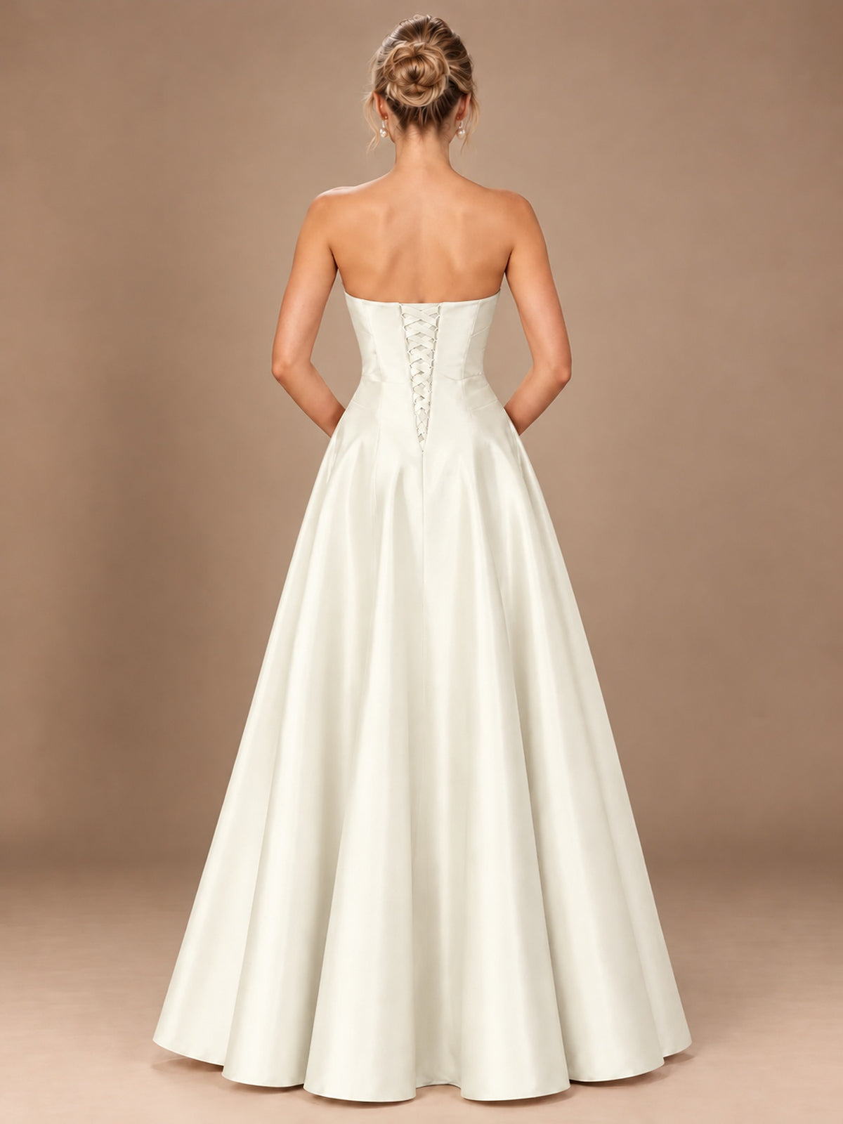 Blush Pink Strapless Satin A-Line Prom Dress with Ruched Bodice
