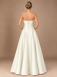 Blush Pink Strapless Satin A-Line Prom Dress with Ruched Bodice