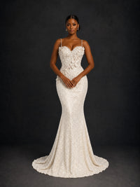 Sequin Mermaid Prom Dress with Floral Applique