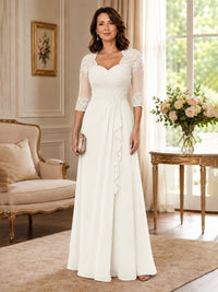 Chiffon Lace Applique Mother of the Bride Dress with 3/4 Sleeves