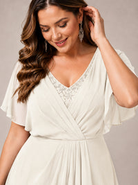 Navy Blue A-Line V-Neck Tea-Length Mother of the Bride Dress