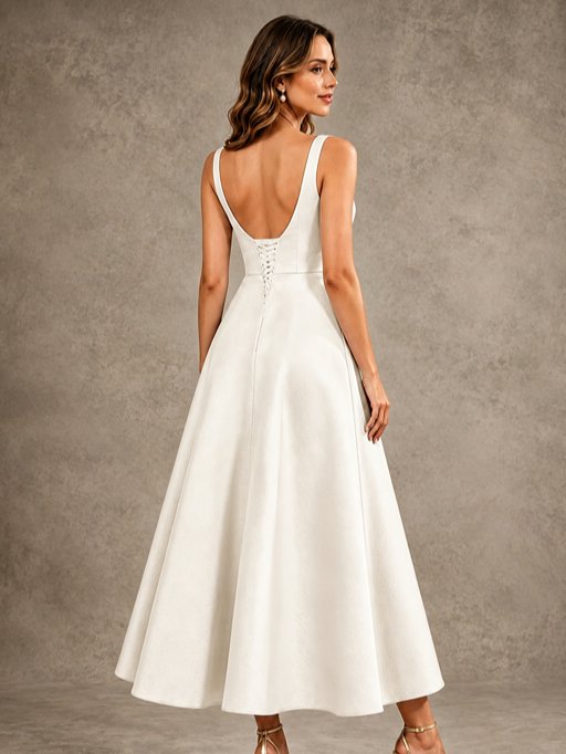 Tea-Length Satin Mother of the Bride Dress with 3D Flower Detail