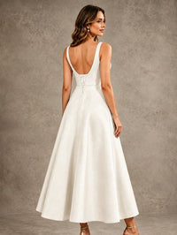 Tea-Length Satin Mother of the Bride Dress with 3D Flower Detail