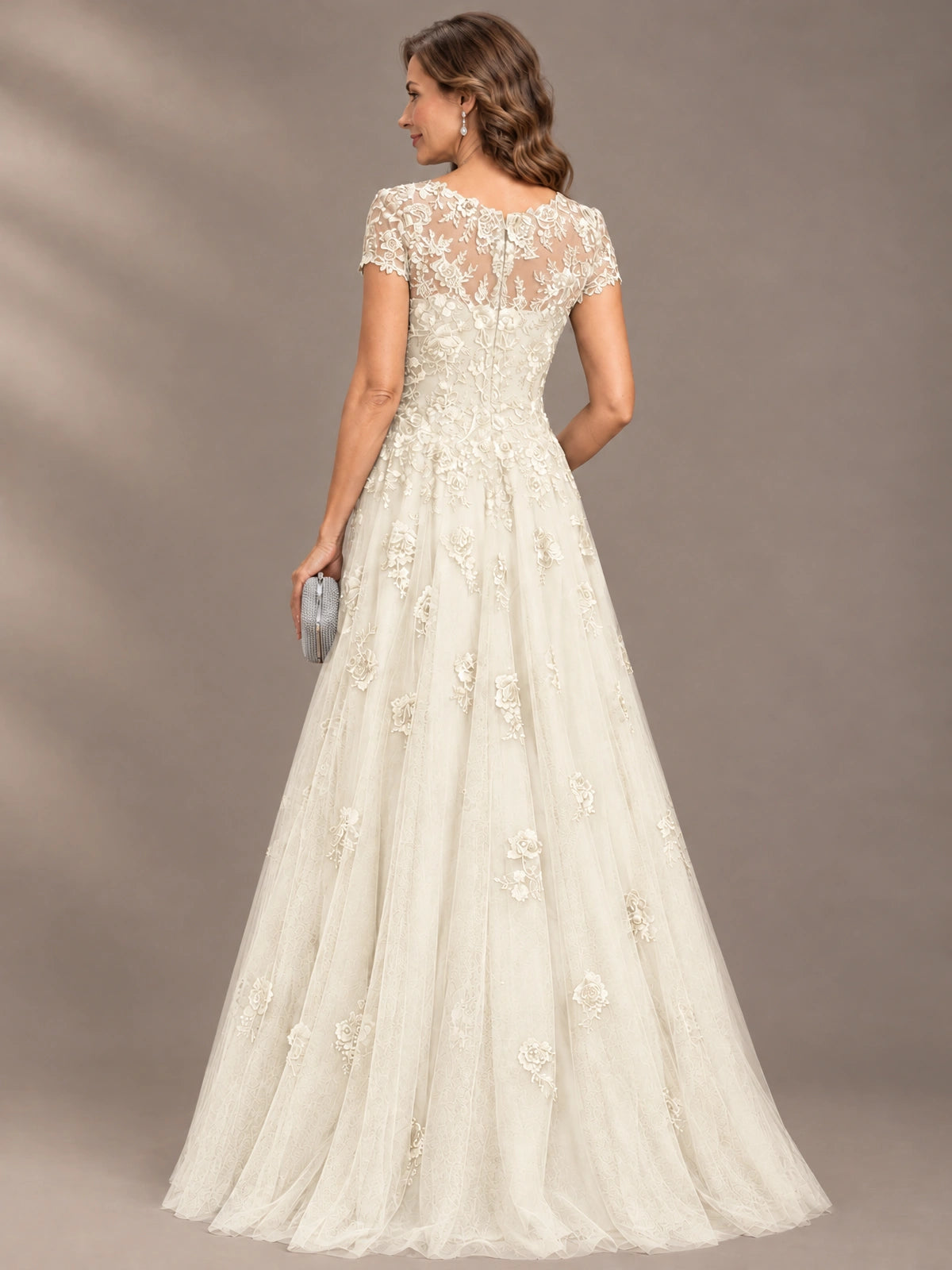 Lace Appliques A-line Mother of The Bride Dresses with Short Sleeves