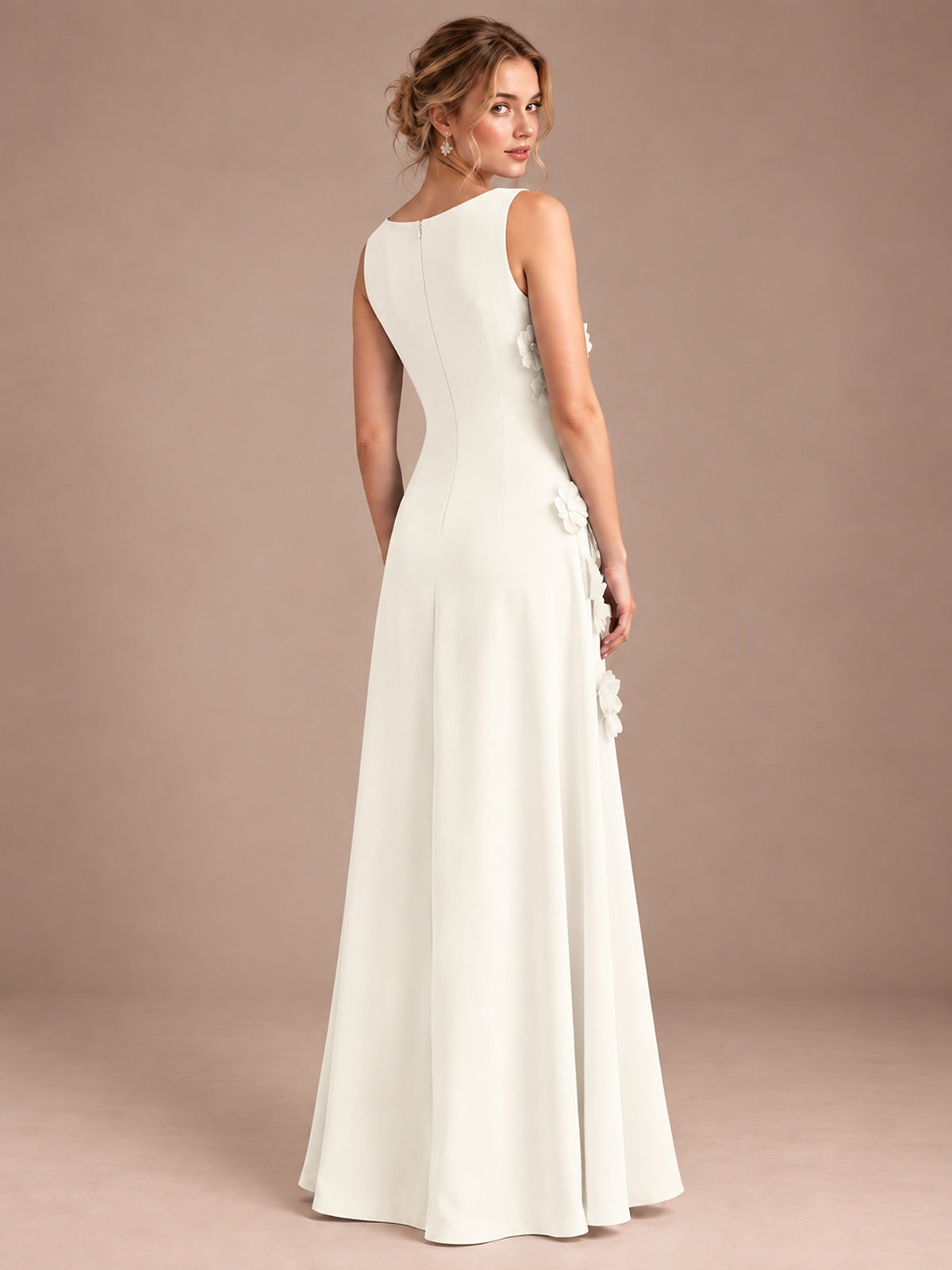 3D Floral Applique Sleeveless Formal Maxi Dress