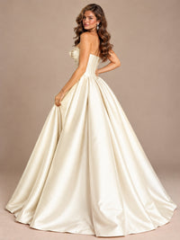 Pink Strapless Corset Satin Prom Derss & Ball Gown with 3D Floral