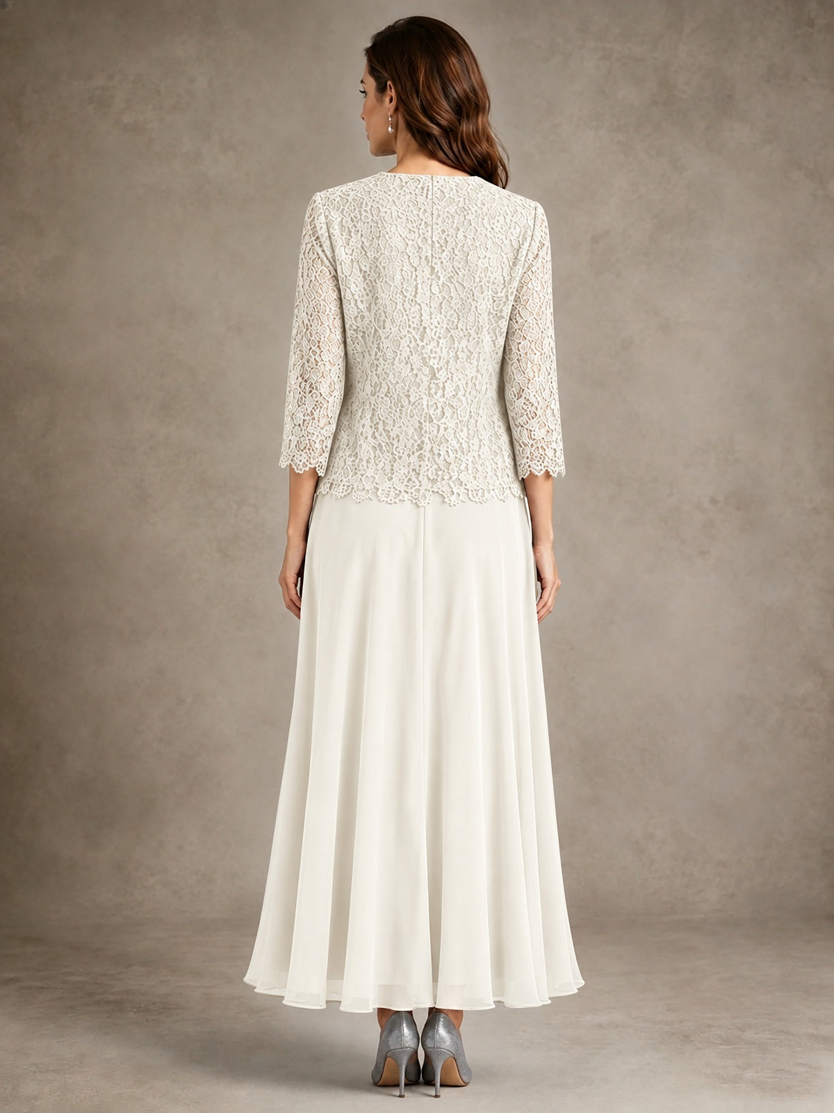 2-Piece Chiffon Mother of the Bride Dress with Lace Jacket