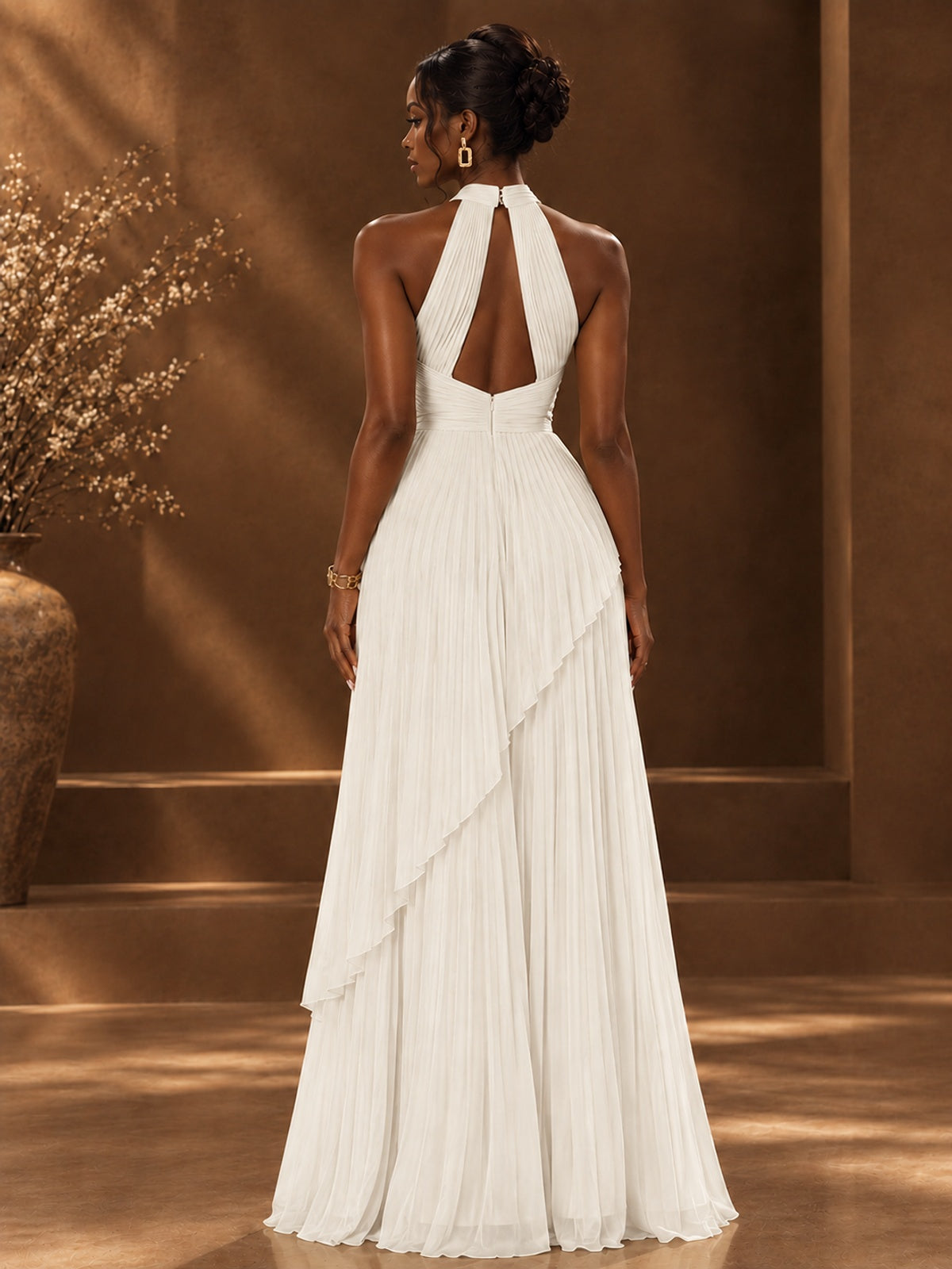 Wrap Pleated Prom Dress Halter A-line Chiffon Formal Wedding Dress