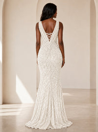 Sequin Mermaid Prom Dress with V-Neck and Ruched Waist