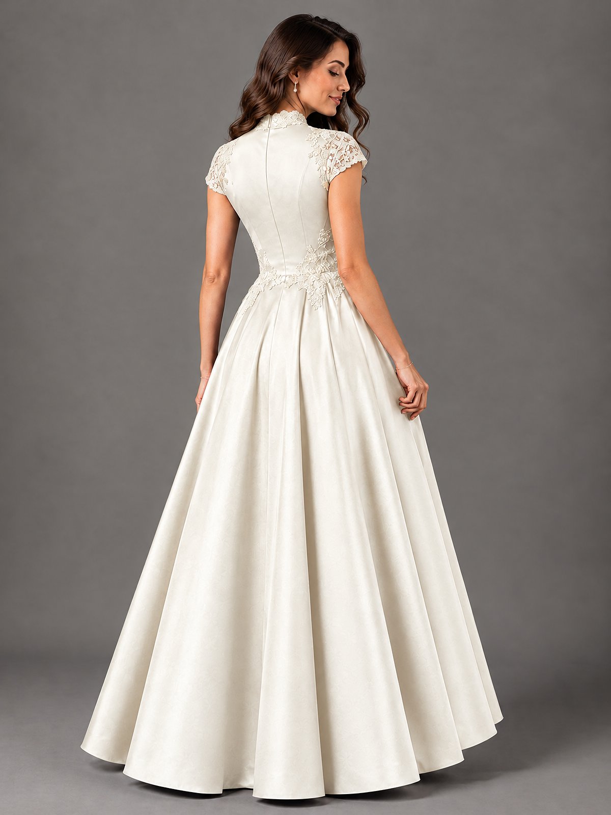Lace Appliqué A-Line Satin Maxi Dress