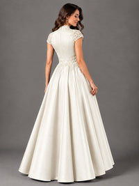 Lace Appliqué A-Line Satin Maxi Dress