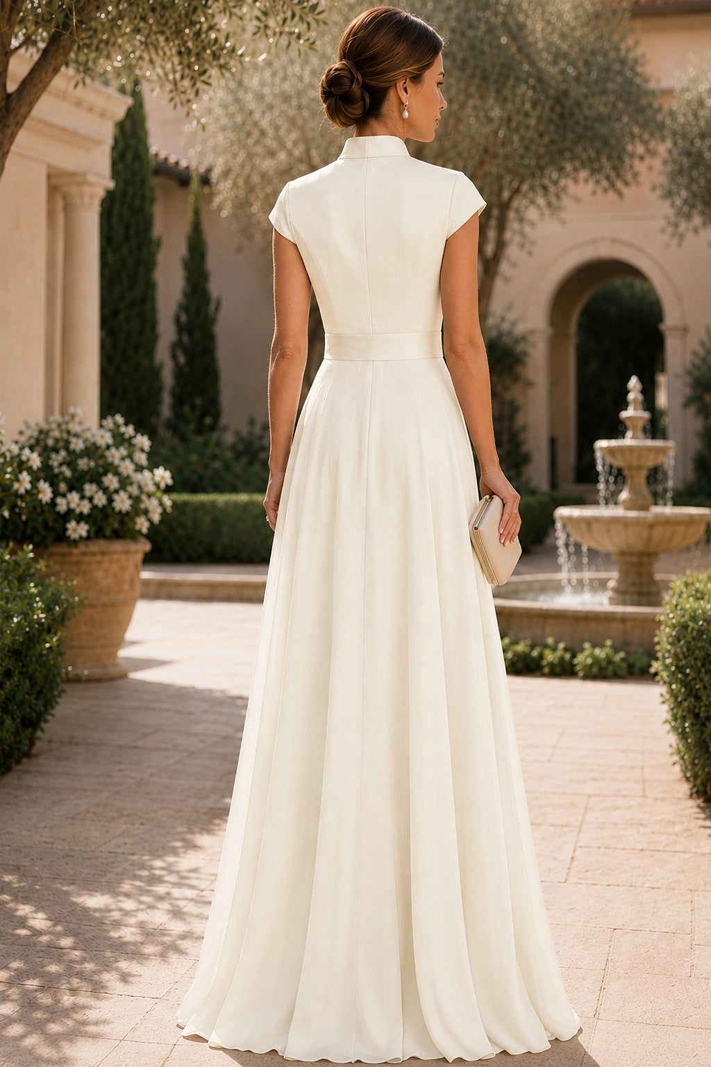 V Neck Cap Sleeve A-Line Floor-Length Satin Bridesmaid Dress