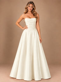 Blush Pink Strapless Satin A-Line Prom Dress with Ruched Bodice