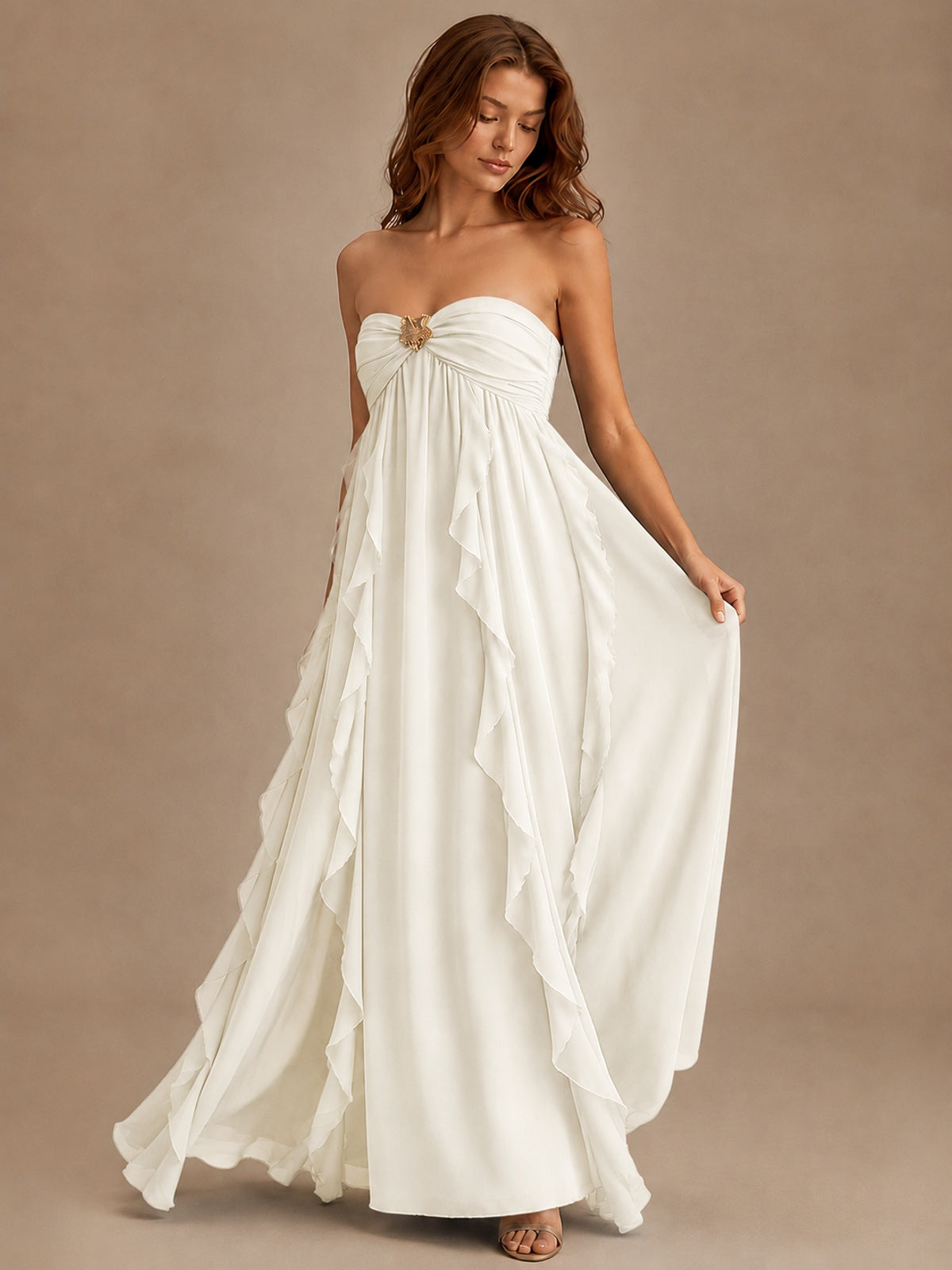 Srapless Sweetheart Chiffon Prom Dress Ruffle Formal Evening Gown