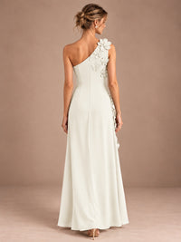 Sage Green One Shoulder Satin Formal Maxi Dress with 3D Floral