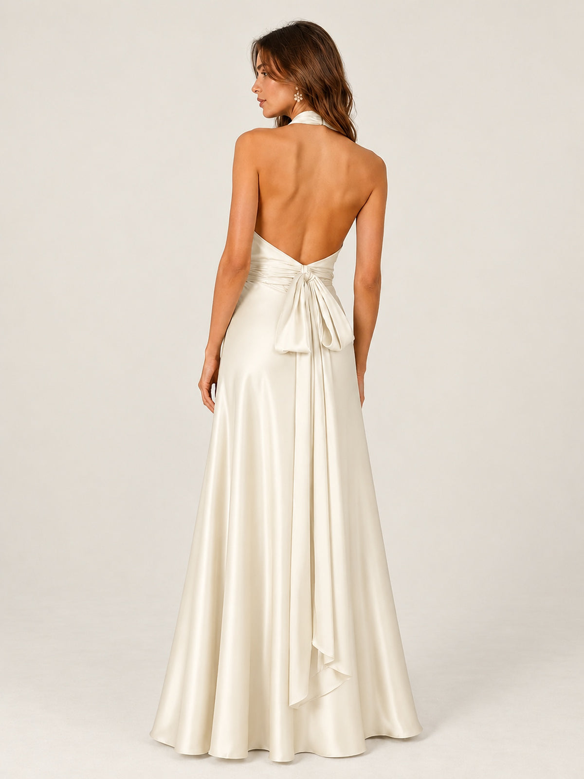 Sage Green Satin A-Line Bridesmaid Dress with Halter Neck