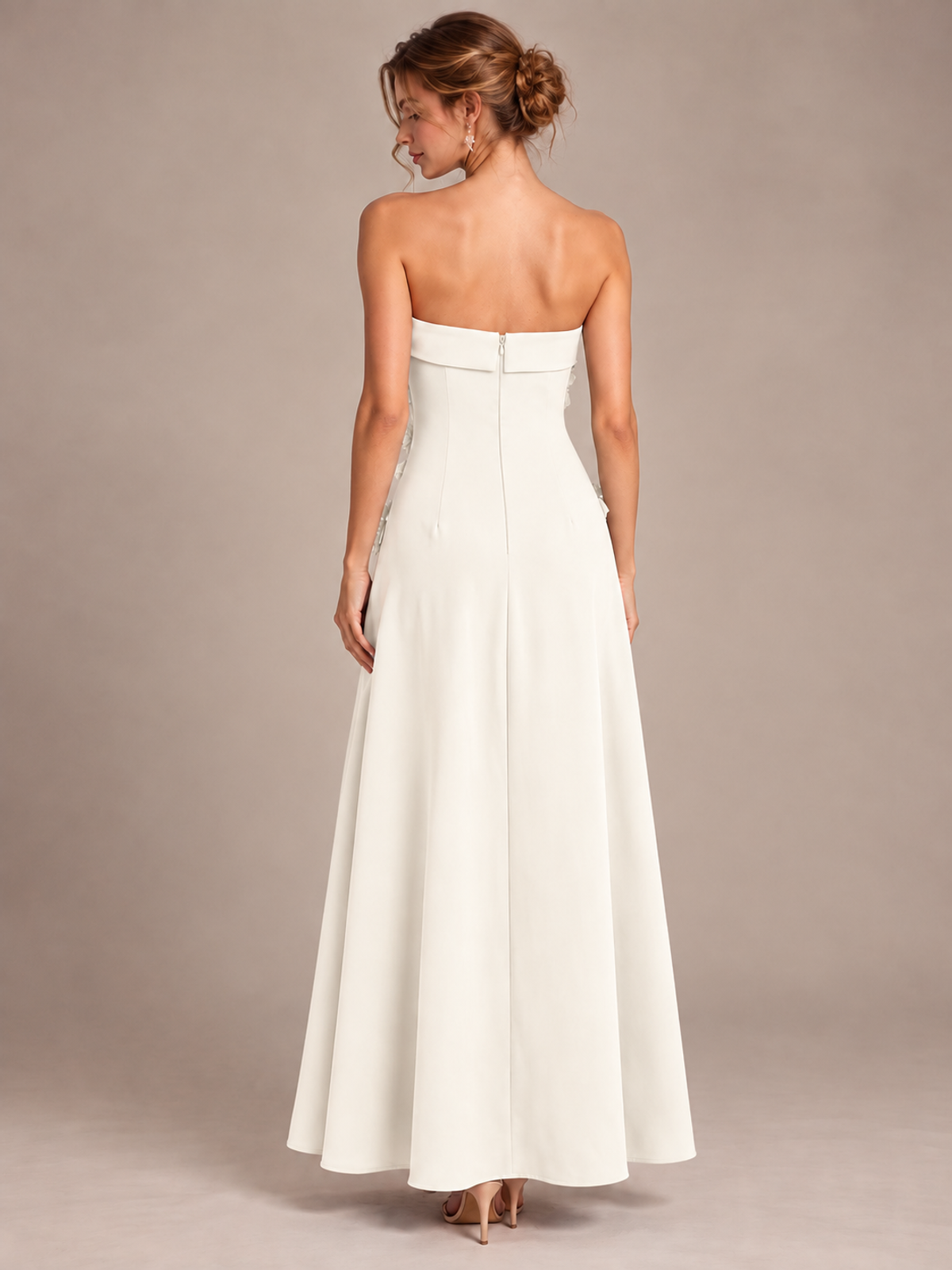Yellow Strapless 3D Floral Appliques Maxi Dress