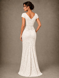 V-Neck Floral Jacquard Mother of the Bride Dress with Slit