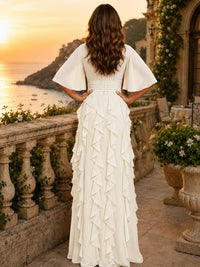 Elegant Chiffon Mother of the Bride Dress with Flutter Sleeves and Ruffle Skirt