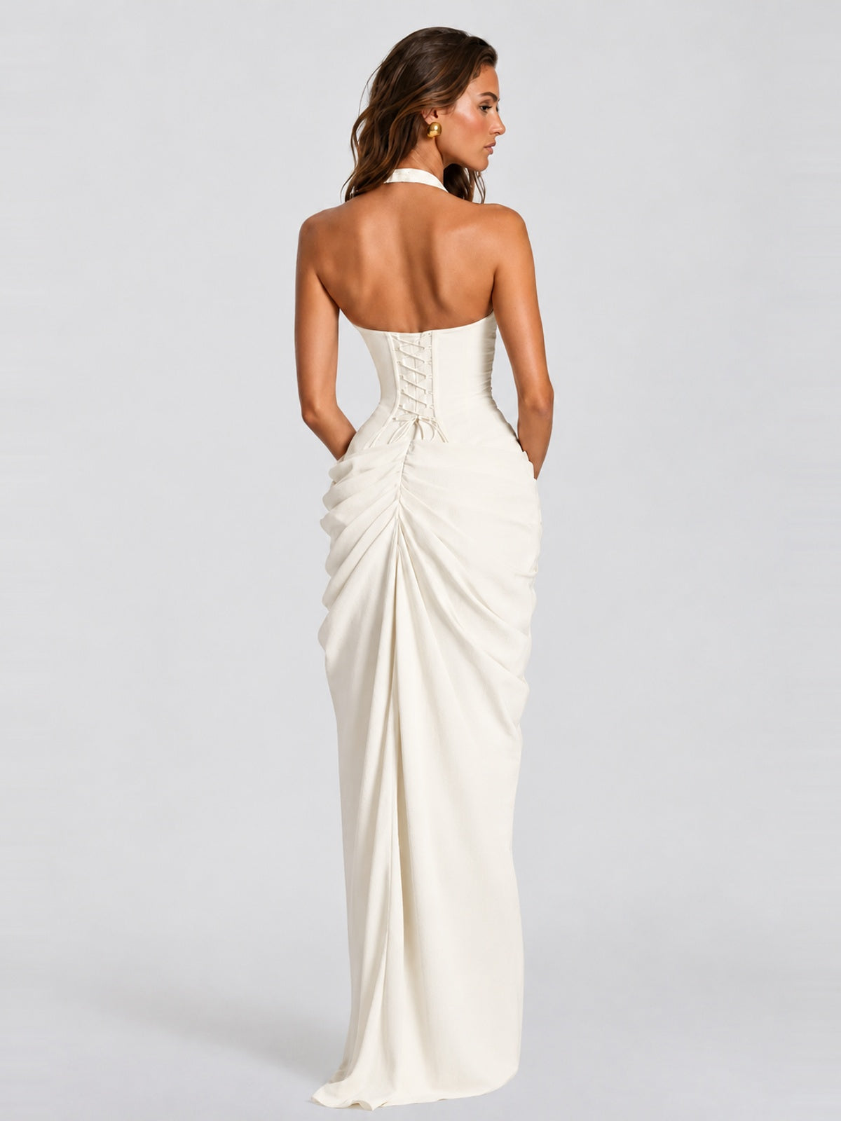 Ruched Halter Neck High-Slit Prom & Evening Dress