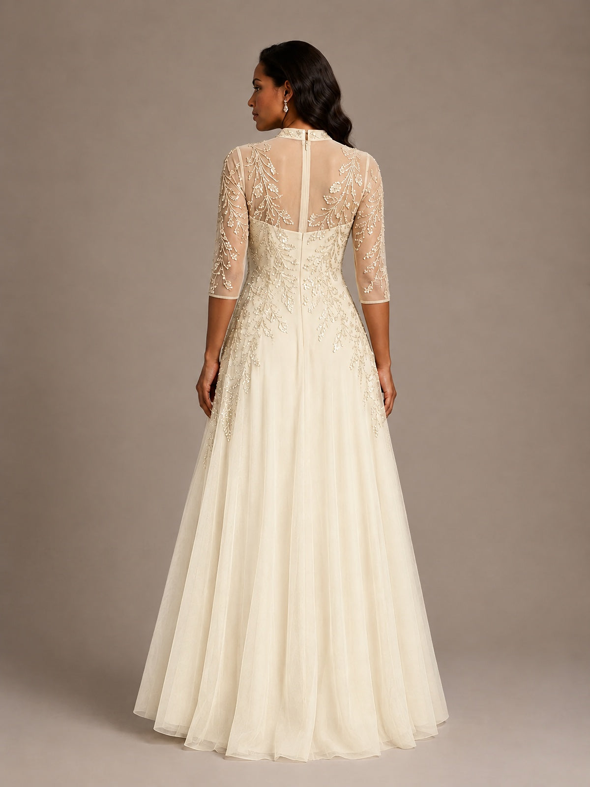 Embellished Appliques Mother of the Bride Dress with 3/4 Sleeves