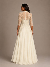 Embellished Appliques Mother of the Bride Dress with 3/4 Sleeves