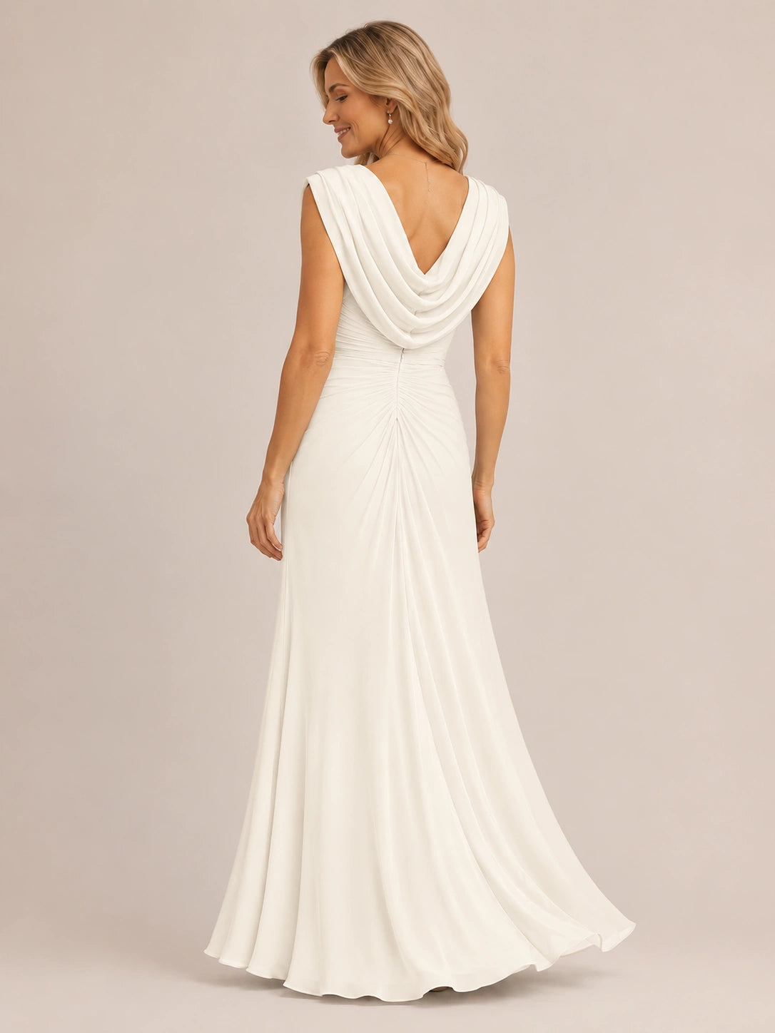 Cowl Neck Ruched Chiffon Mother of the Bride Dress