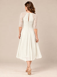 Tea-Length Mother of the Bride Dress with Lace 3/4 Sleeves