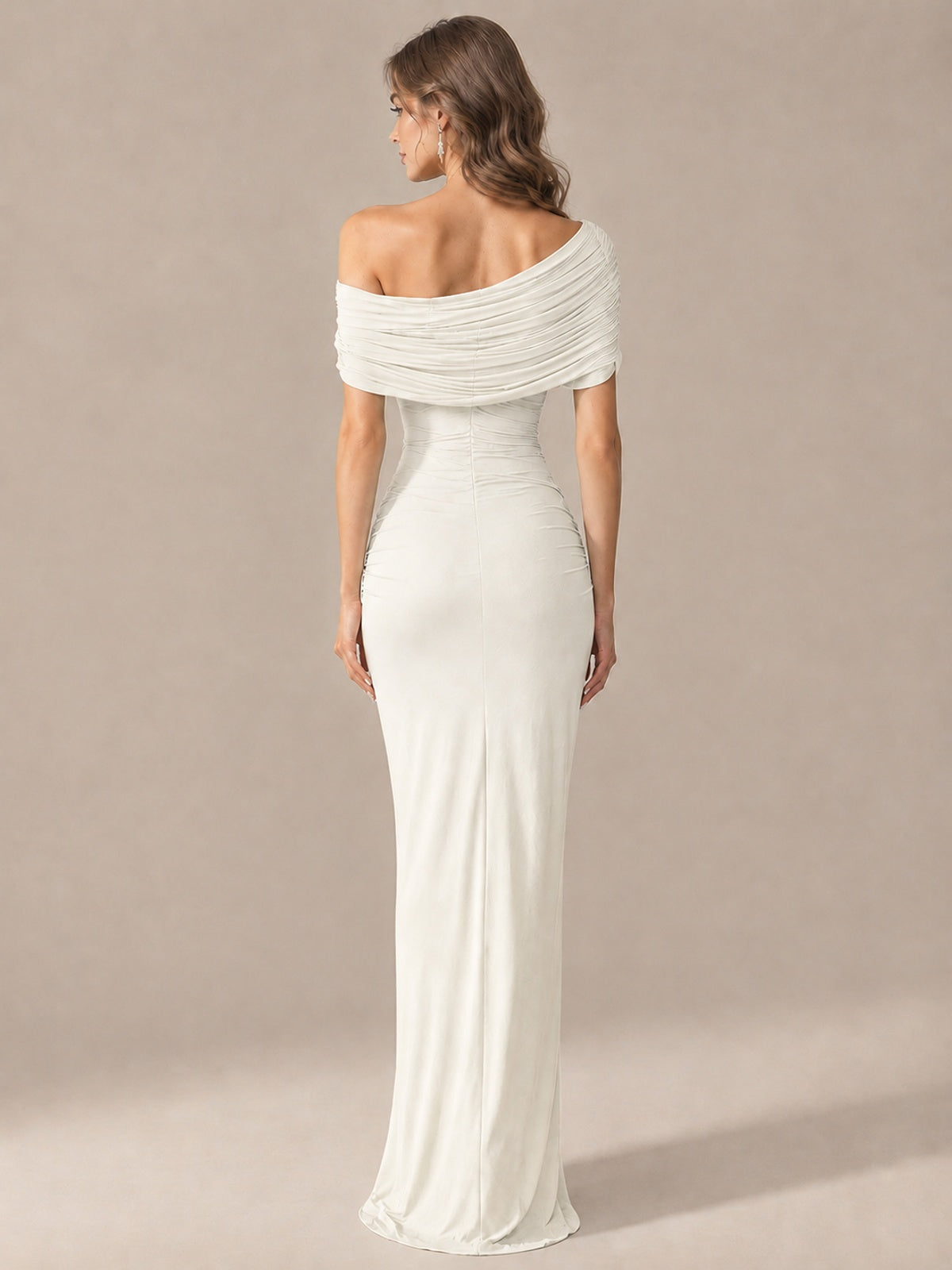 Elegant Draped Off Shoulder Ruched Mermaid Chiffon Formal Evening Gown