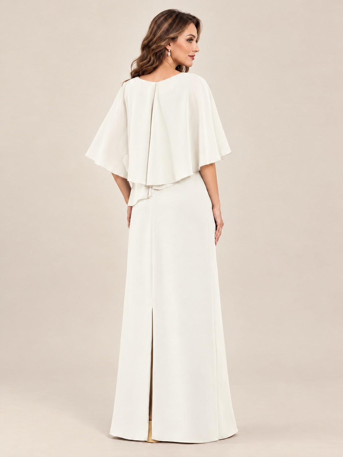 Cape Sleeve Mother of the Bride Dress with Asymmetrical Overlay
