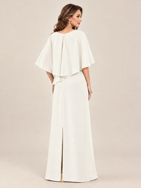 Cape Sleeve Mother of the Bride Dress with Asymmetrical Overlay