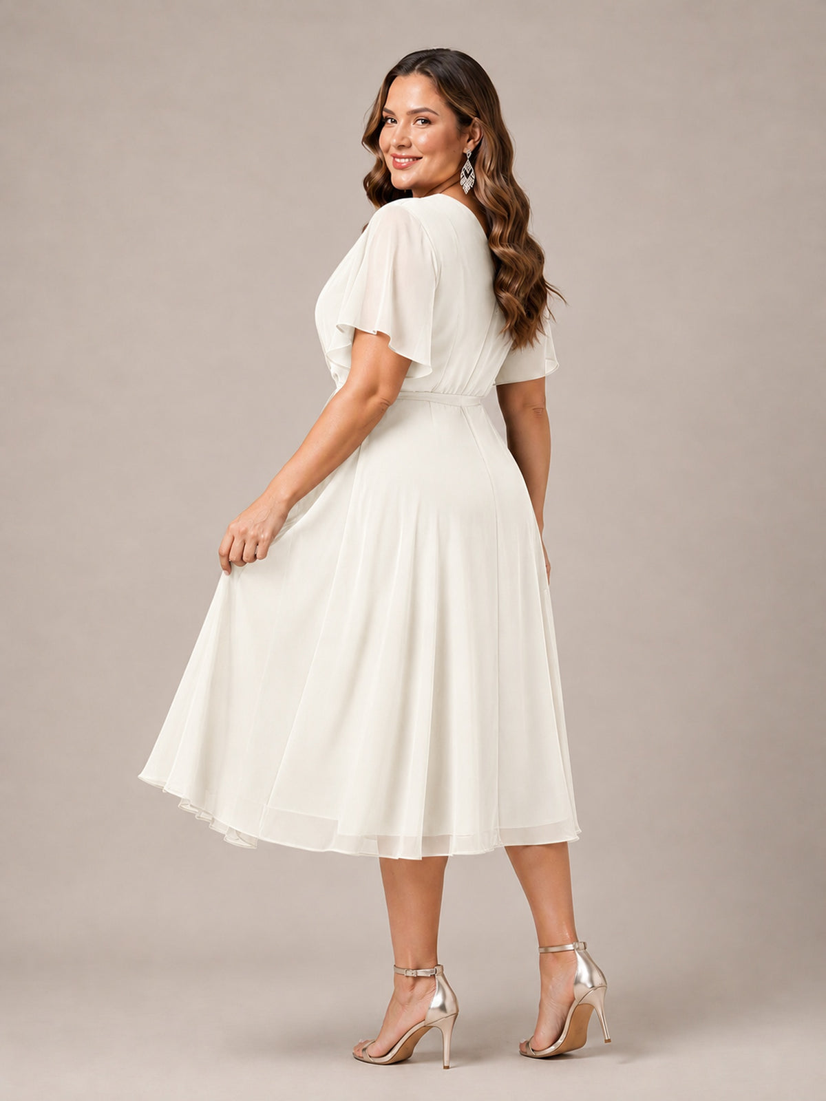 Navy Blue A-Line V-Neck Tea-Length Mother of the Bride Dress