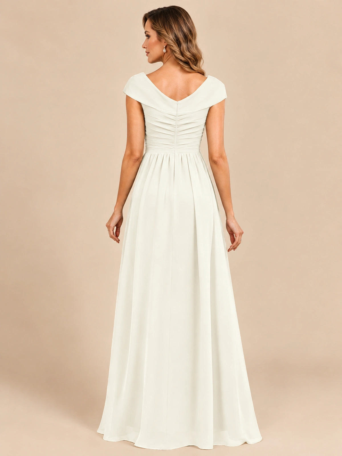 Cap Sleeve Mother of The Bride Dresses Long Chiffon Formal Gowns